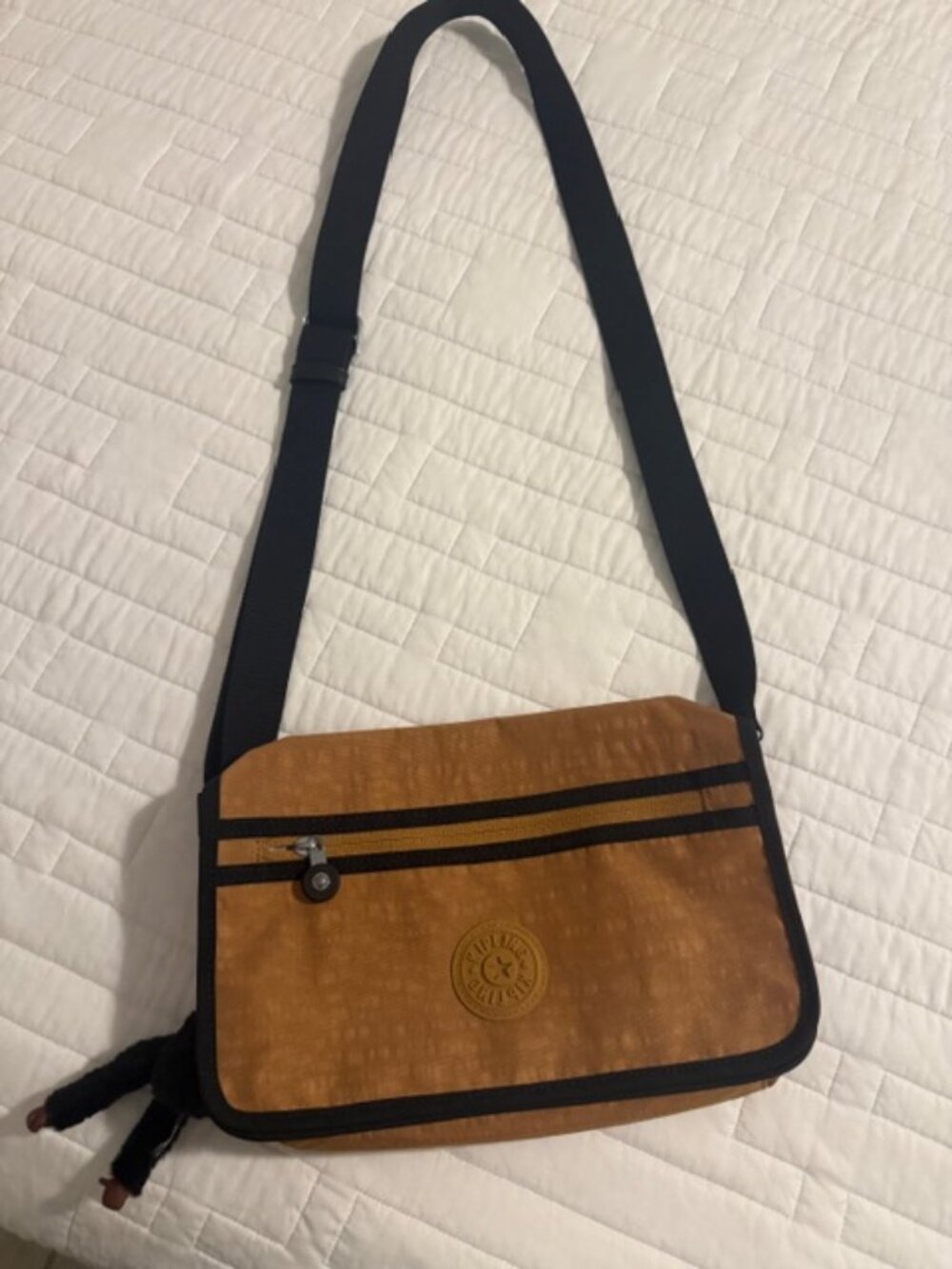 Kipling Brown & Black Messenger Crossbody Bag with Monkey Charm